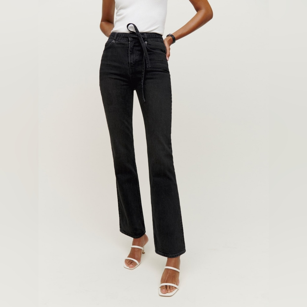NWT - Reformation Rossi Belted High Rise Bootcut Jeans, Echo Black, Size 27